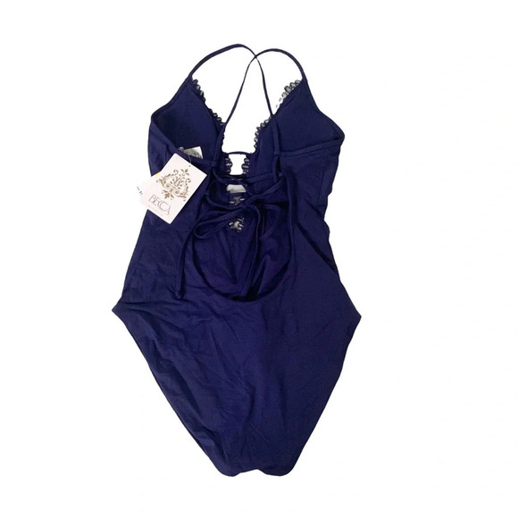 BECCA Swimsuit Delilah Plunge One Piece Swimsuit In Starry Night Navy Size S NWT - Picture 5 of 11